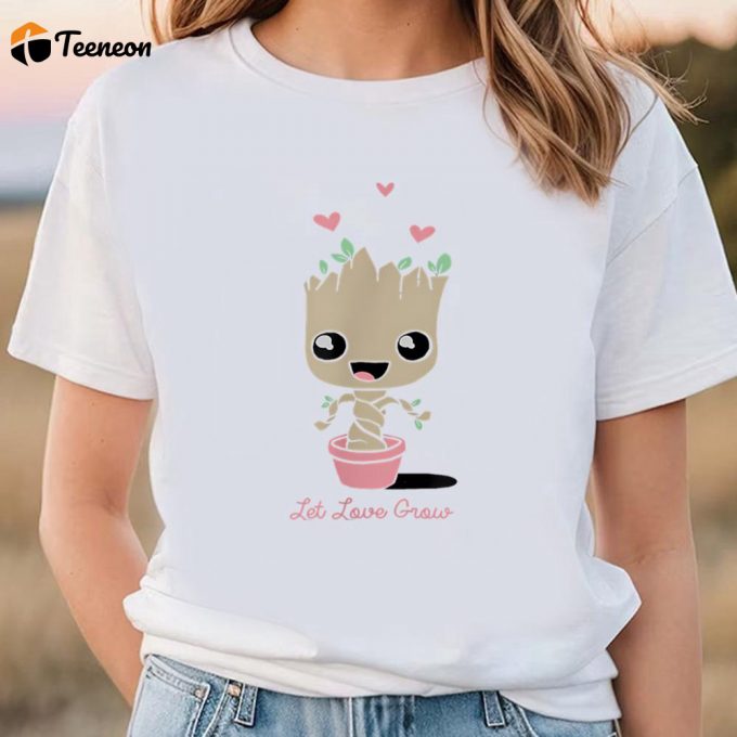 Cute Valentines Day Shirts, Marvel Valentine’s Day Groot Let Love Grow T-Shirt 1