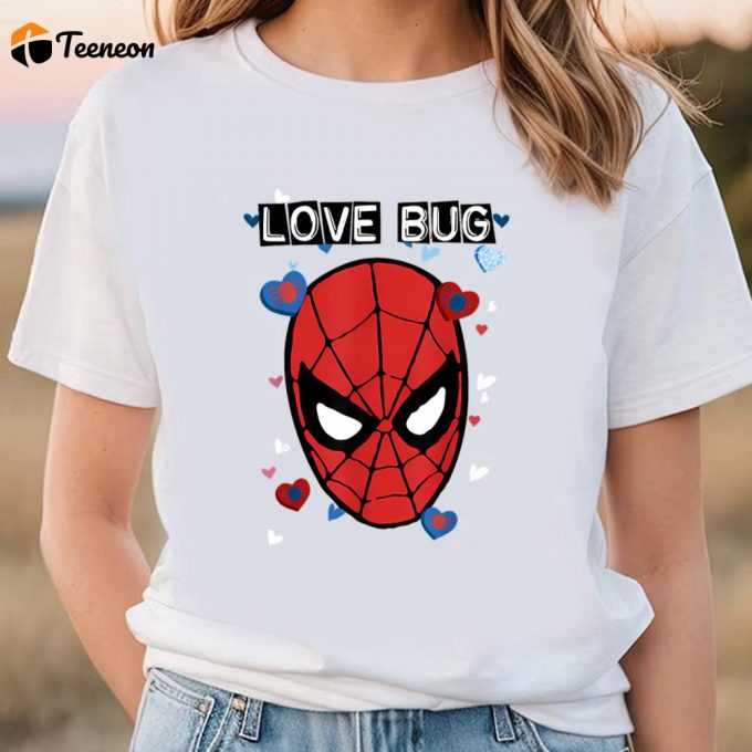 Cute Valentines Day Shirts, Marvel Valentine’s Day Spiderman Love Bug T-Shirt 1