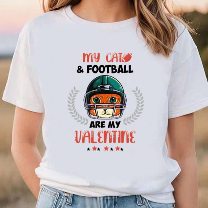 Cute Valentines Day Shirts, My Cat Football Valentine T-Shirt 2