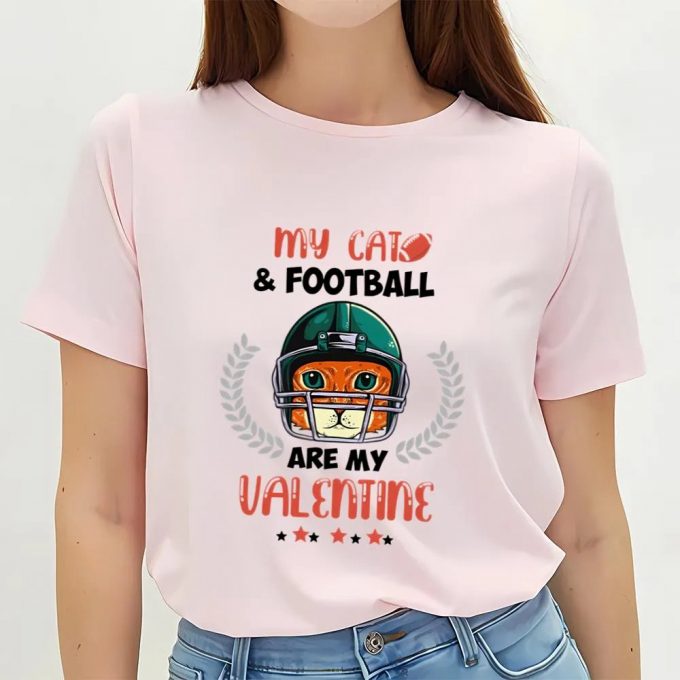 Cute Valentines Day Shirts, My Cat Football Valentine T-Shirt 3