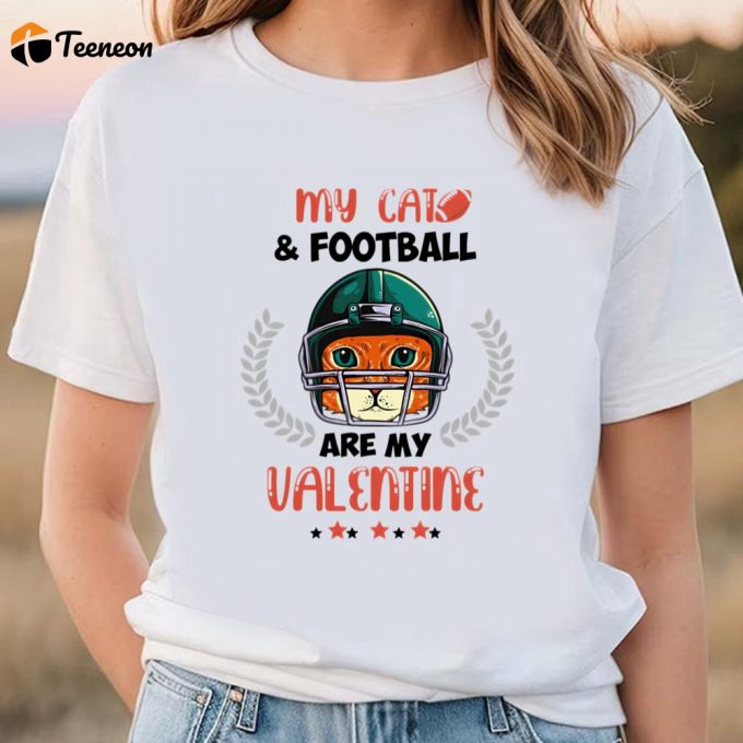 Cute Valentines Day Shirts, My Cat Football Valentine T-Shirt 1