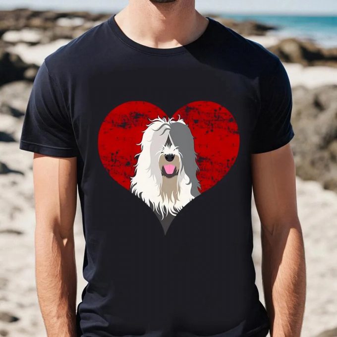 Cute Valentines Day Shirts, Old English Sheepdog Heart Valentine Day Dog T-Shirt 2