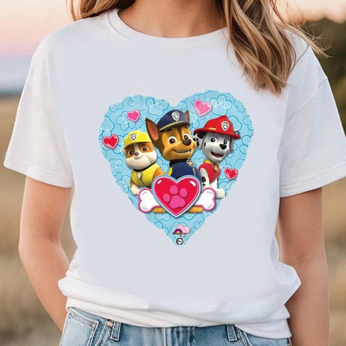 Cute Valentines Day Shirts, Paw Patrol Boys Heart Valentines Day Balloon Shirt 3