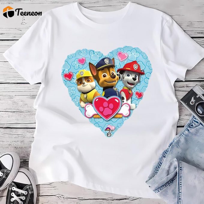 Cute Valentines Day Shirts, Paw Patrol Boys Heart Valentines Day Balloon Shirt 1