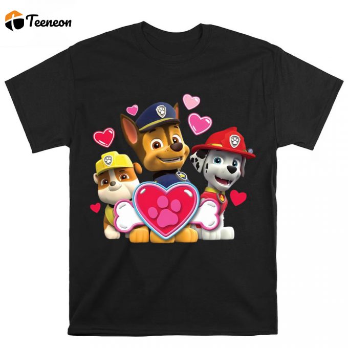 Cute Valentines Day Shirts, Paw Patrol Happy Love Day From Your Fave Pups Valentine’s T-Shirt 1