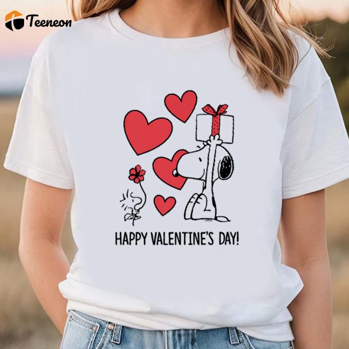 Cute Valentines Day Shirts, Peanuts Snoopy Happy Valentines Day T-Shirt 1