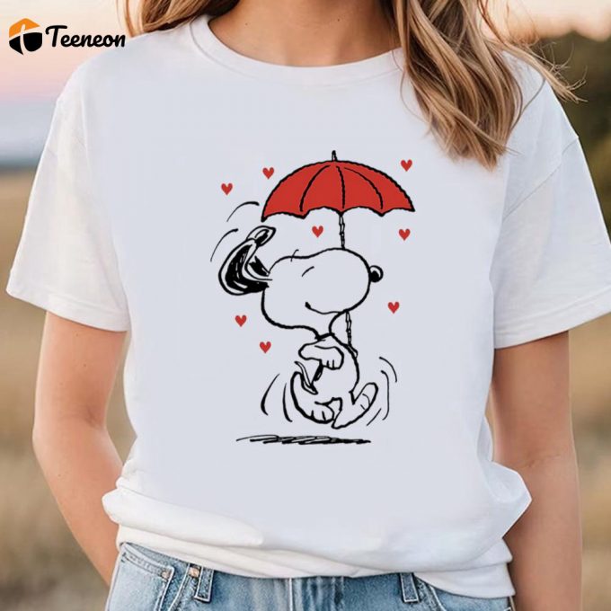 Cute Valentines Day Shirts, Peanuts Snoopy Raining Hearts Valentine T-Shirt 1