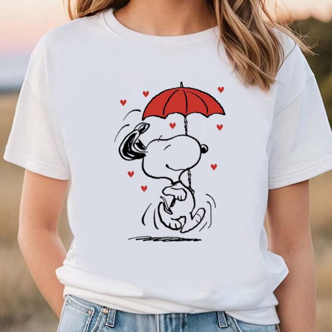 Cute Valentines Day Shirts, Peanuts Snoopy Raining Hearts Valentine T-Shirt 3