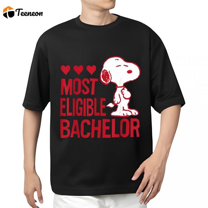 Cute Valentines Day Shirts, Peanuts Snoopy Valentine’s Bachelor T-Shirt 1