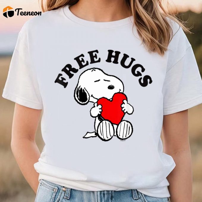 Cute Valentines Day Shirts, Peanuts Valentine Free Snoopy Hugs T-Shirt 1