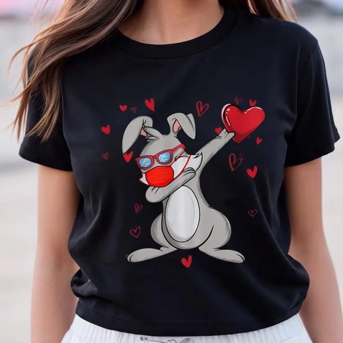 Cute Valentines Day Shirts, Rabbit Face Mask Dab Dance Valentine T-Shirts 2