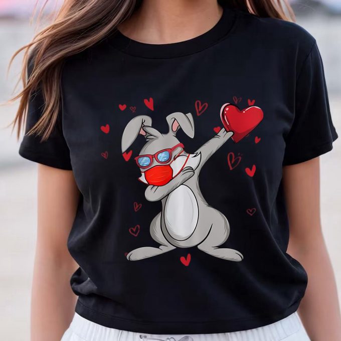 Cute Valentines Day Shirts, Rabbit Face Mask Dab Dance Valentine T-Shirts 3