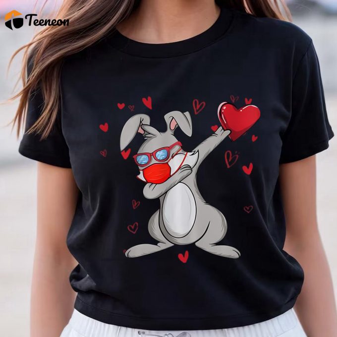 Cute Valentines Day Shirts, Rabbit Face Mask Dab Dance Valentine T-Shirts 1