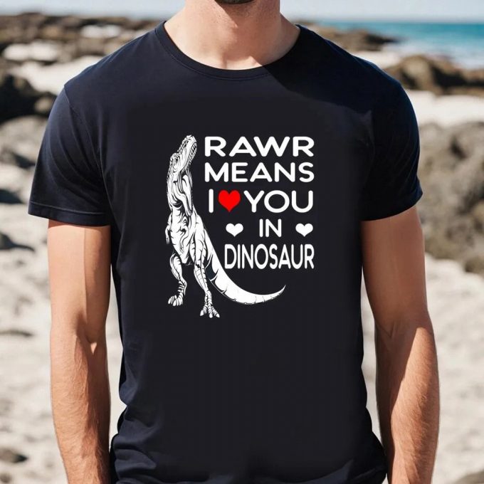 Cute Valentines Day Shirts, Rawr Means I Love You In Dinosaur Valentine Day Gift T-Shirt 2