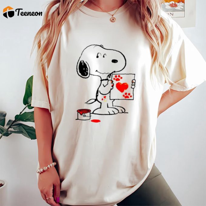 Cute Valentines Day Shirts, Snoopy Draw Love In Valentine Day Snoopy Valentine T-Shirt 1