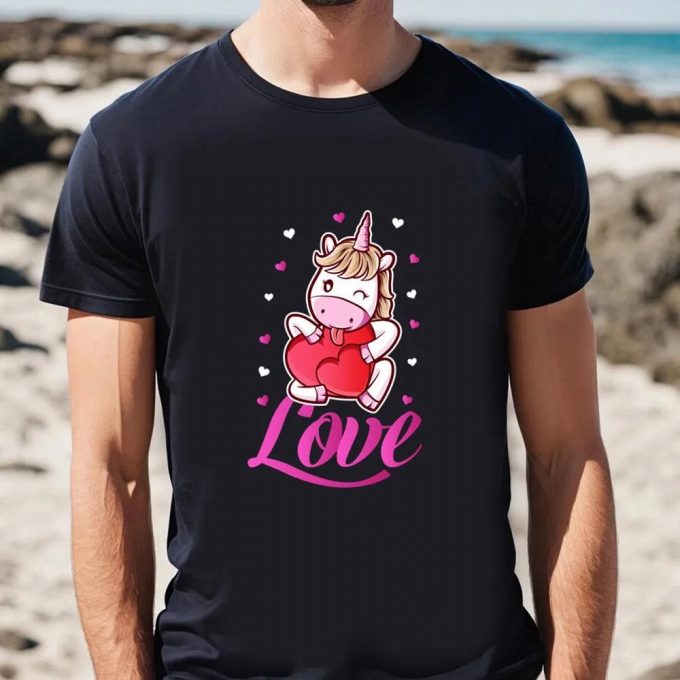 Cute Unicorn Love Heart Valentines Day T-Shirt: Spread Love In Style! 2