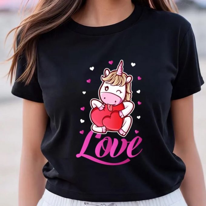 Cute Unicorn Love Heart Valentines Day T-Shirt: Spread Love In Style! 6