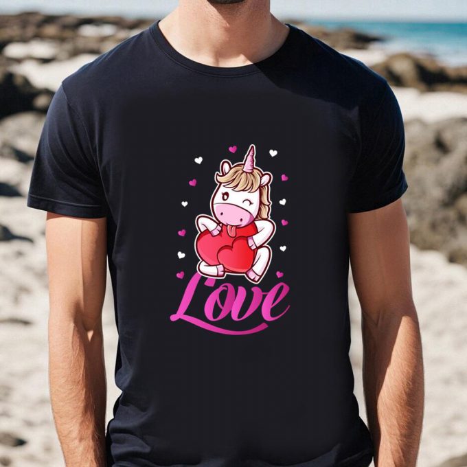 Cute Unicorn Love Heart Valentines Day T-Shirt: Spread Love In Style! 7