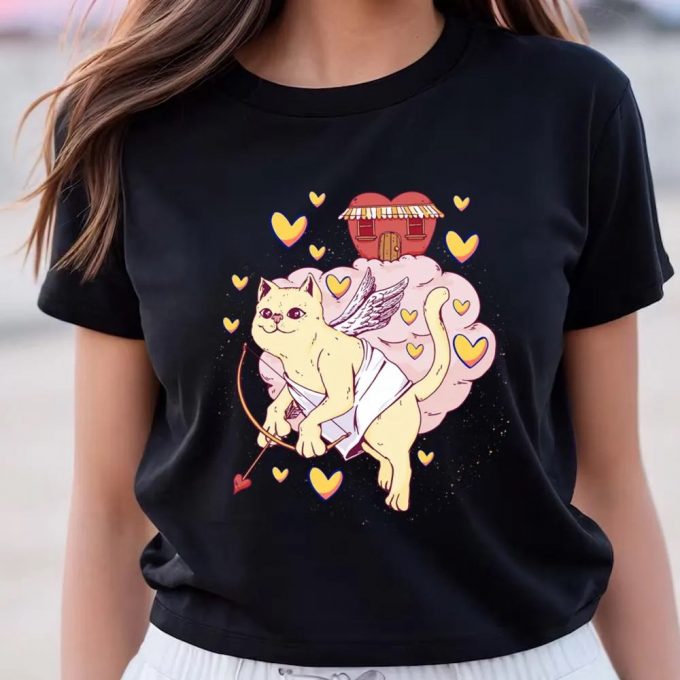 Cute Valentine Cat Cupid T-Shirt: Perfect For Valentines Day! 3