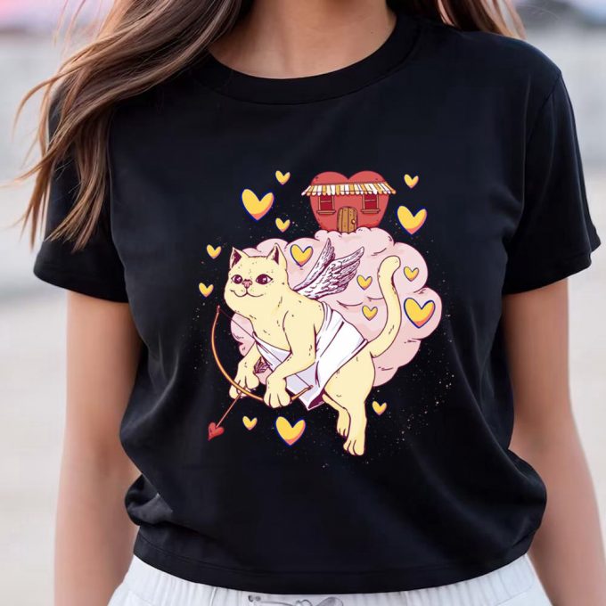 Cute Valentine Cat Cupid T-Shirt: Perfect For Valentines Day! 6