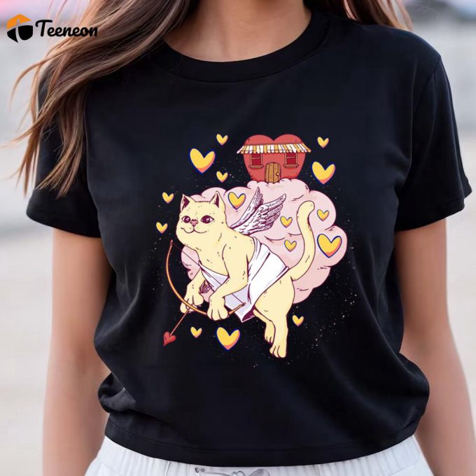 Cute Valentine Cat Cupid T-Shirt: Perfect For Valentines Day! 1