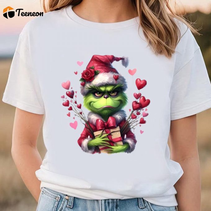 Cute Valentines Day Shirts, Valentine Grinch With Hearts Valentine Shirt 1