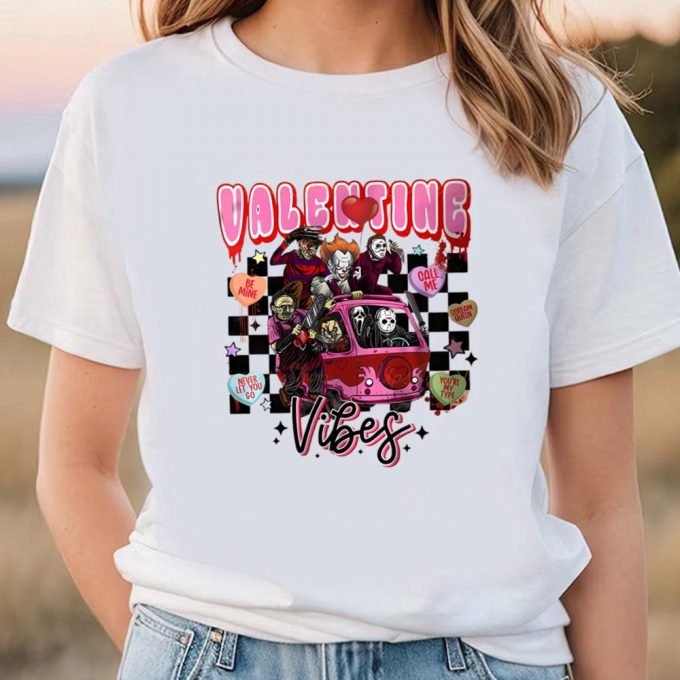 Cute Valentines Day Shirts, Valentine Horror Movie Characters Lover Vibes Limited Edition T-Shirts 3