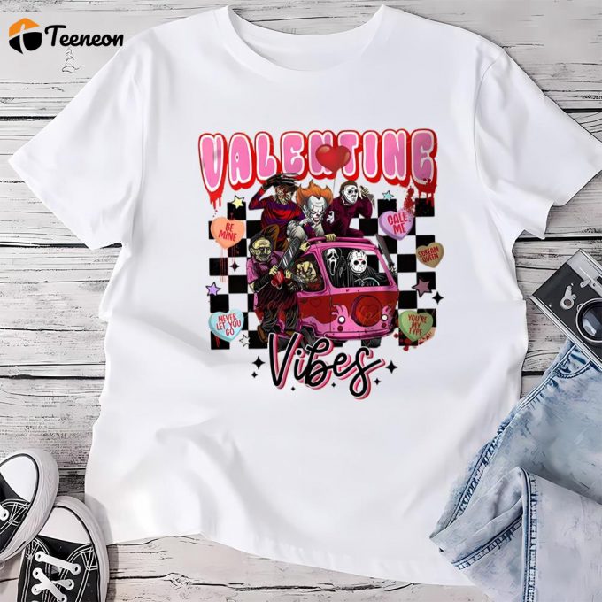 Cute Valentines Day Shirts, Valentine Horror Movie Characters Lover Vibes Limited Edition T-Shirts 1