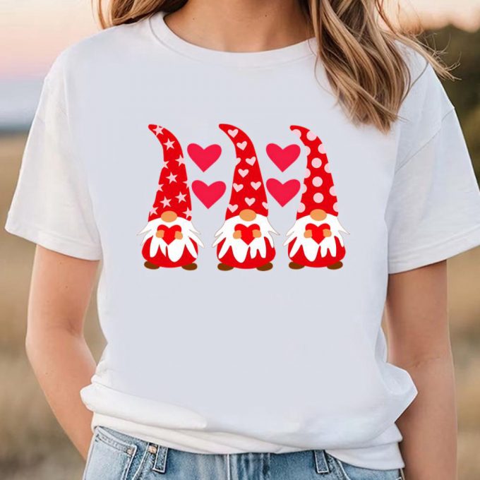 Cute Valentines Day Shirts, Valentine Red Gnomes Holding Hearts Valentine Day Gnome T-Shirt 3