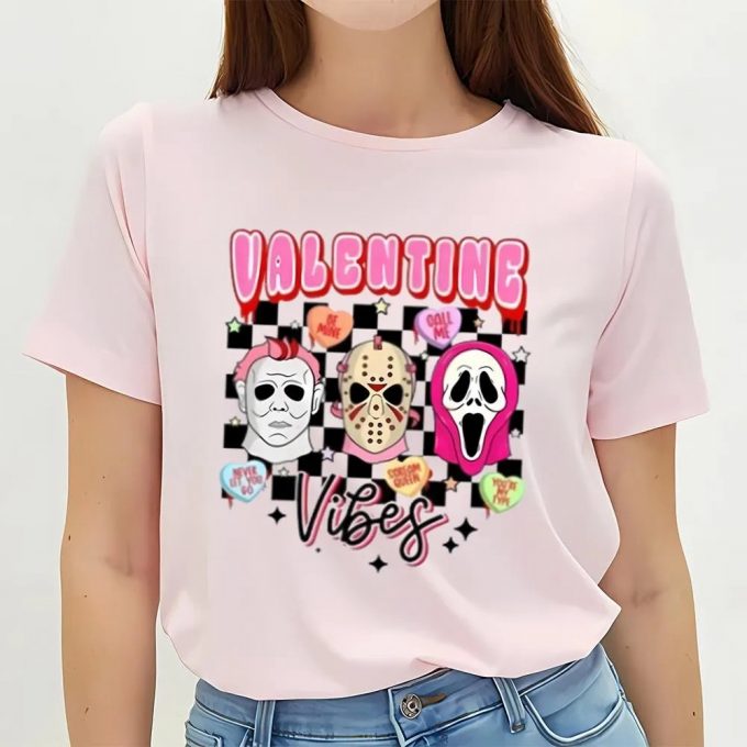 Cute Valentines Day Shirts, Valentine Vibes Horror Characters Shirt 2