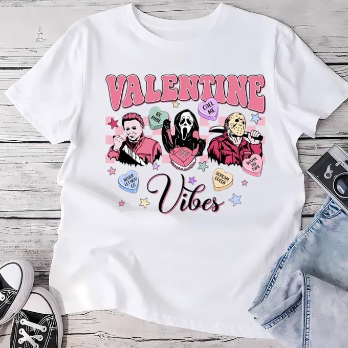 Cute Valentines Day Shirts, Valentine Vibes Horror Movie Characters Shirt 3