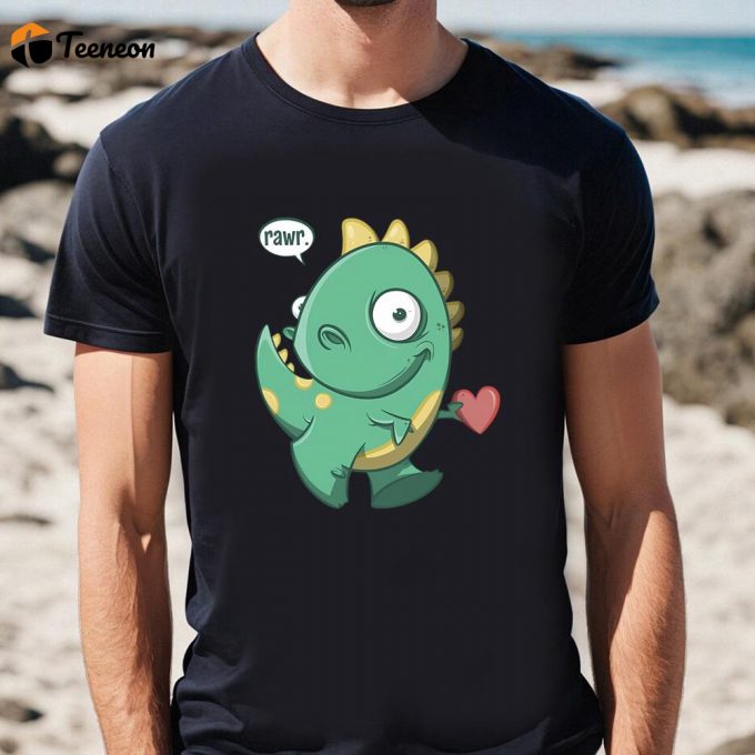 Cute Valentines Day Shirts, Valentines Day Cute Dinosaur Rawr T Shirt 1