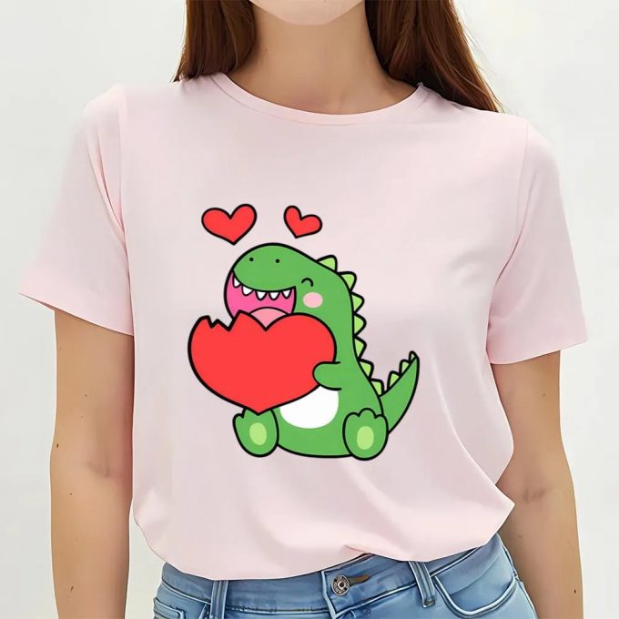 Cute Valentines Day Shirts, Valentine’s Day Dinosaur Heart T-Shirt 2