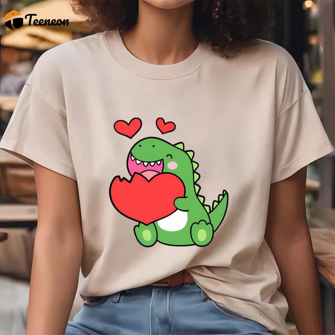 Cute Valentines Day Shirts, Valentine’s Day Dinosaur Heart T-Shirt 1