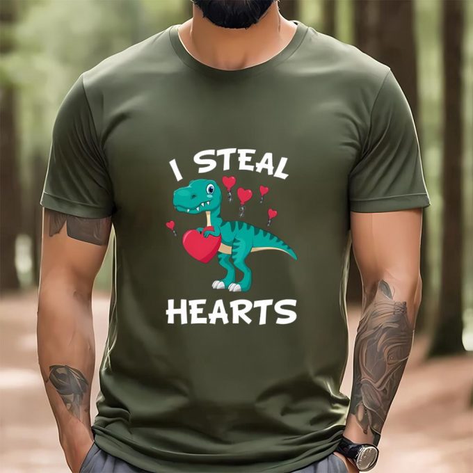 Cute Valentines Day Shirts, Valentines Day Dinosaur I Steal Hearts T Rex Lovers T-Shirt 3