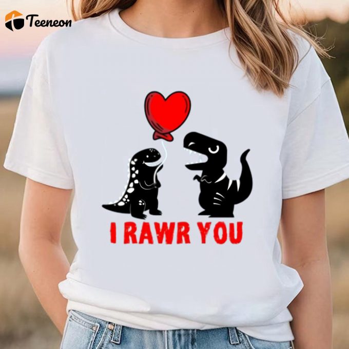 Cute Valentines Day Shirts, Valentines Day Dinosaur T Rex T-Shirt 1