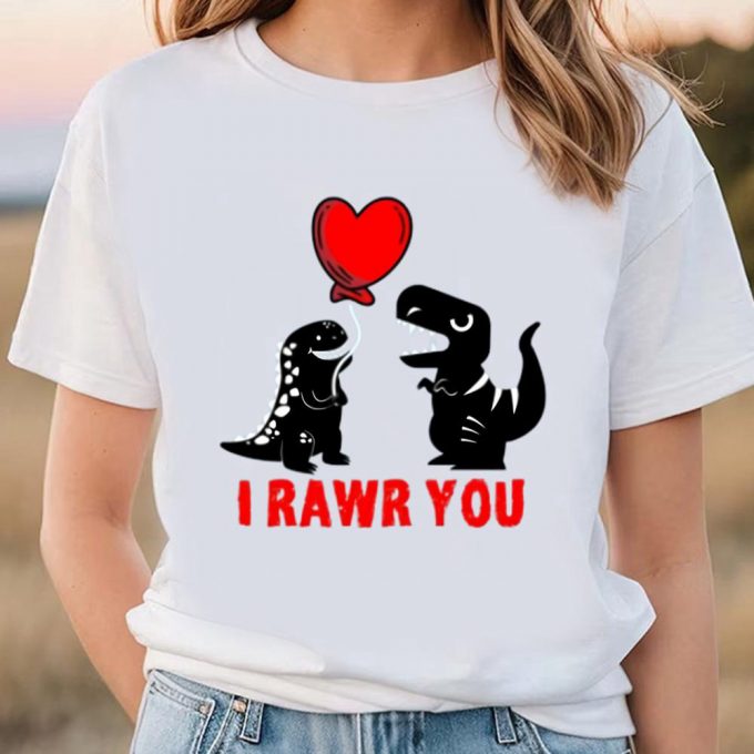 Cute Valentines Day Shirts, Valentines Day Dinosaur T Rex T-Shirt 3