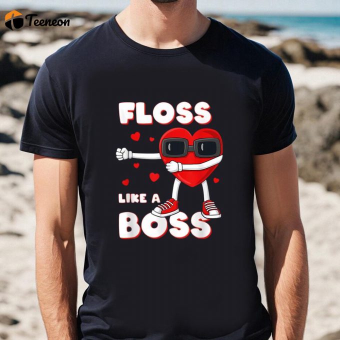 Cute Valentines Day Shirts, Valentines Day Floss Like A Boss Heart Boys Girls Kids Shirt 1