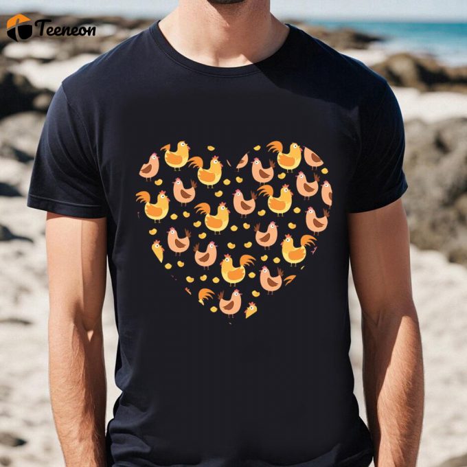 Cute Valentines Day Shirts, Valentines Day Funny Chicken Heart T-Shirt 1