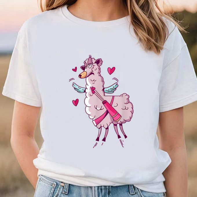 Cute Valentines Day Shirts, Valentine’s Day Gift Cute Winged Llama With Hearts Around T-Shirt 2