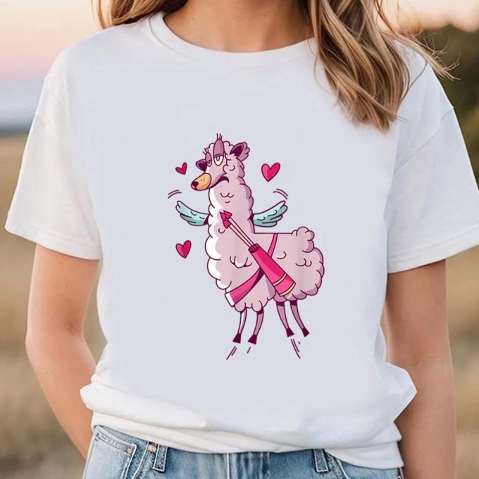 Cute Valentines Day Shirts, Valentine’s Day Gift Cute Winged Llama With Hearts Around T-Shirt 3