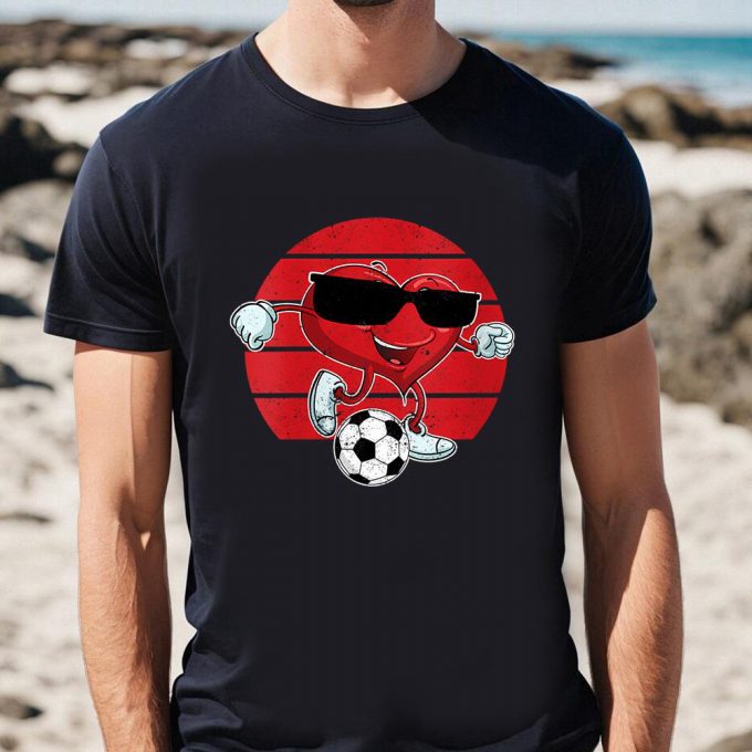 Cute Valentines Day Shirts, Valentine’s Day Heart Kicking A Soccer Ball Cool Funny Sport T-Shirt 2