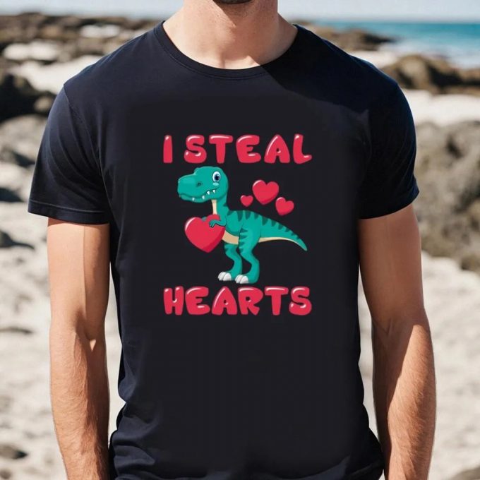 Cute Valentines Day Shirts, Valentines Day I Steal Hearts Trex Lovers T-Shirt 2