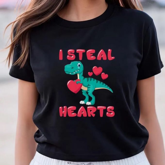 Cute Valentines Day Shirts, Valentines Day I Steal Hearts Trex Lovers T-Shirt 3