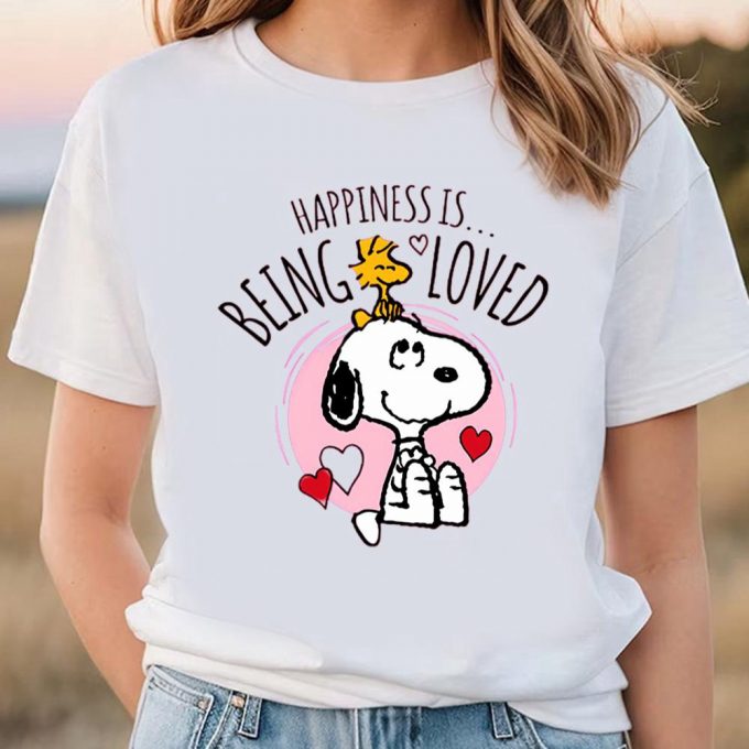 Cute Valentines Day Shirts, Valentines Day Snoopy Happiness Is Being Loved T-Shirt 2