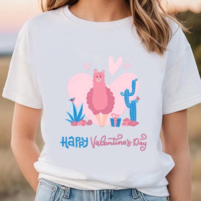 Cute Valentines Day Shirts, Valentines Day With Cute Funny Llama Love T-Shirt 2