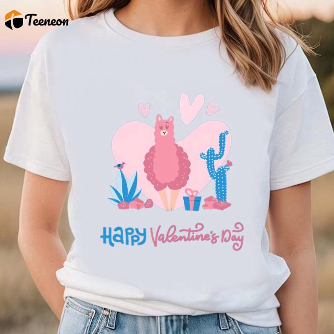 Cute Valentines Day Shirts, Valentines Day With Cute Funny Llama Love T-Shirt 1