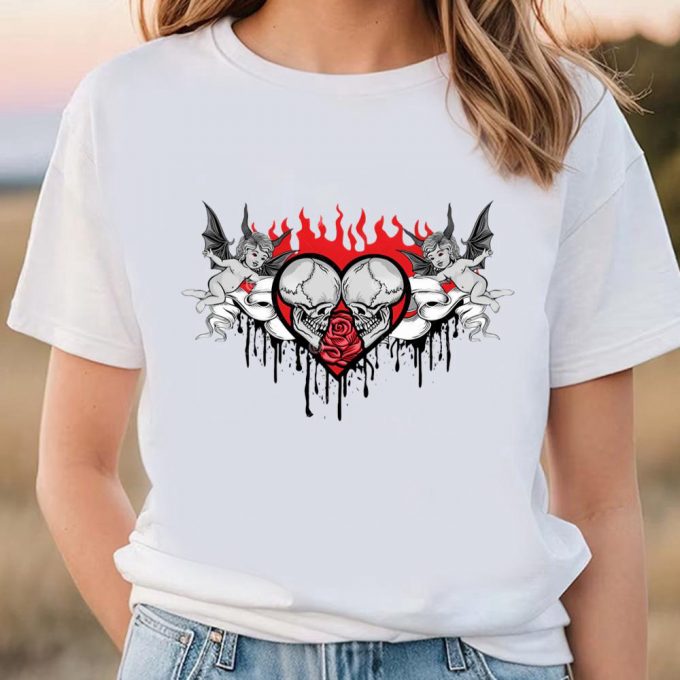 Cute Valentines Day Shirts, Valentines Skull With Heart Horror Valentine Shirt 2