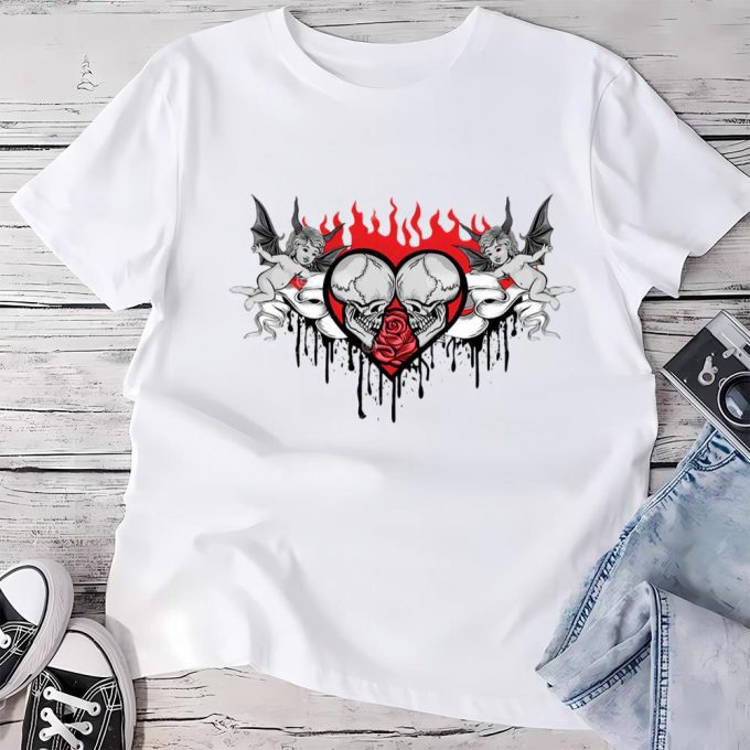 Cute Valentines Day Shirts, Valentines Skull With Heart Horror Valentine Shirt 3