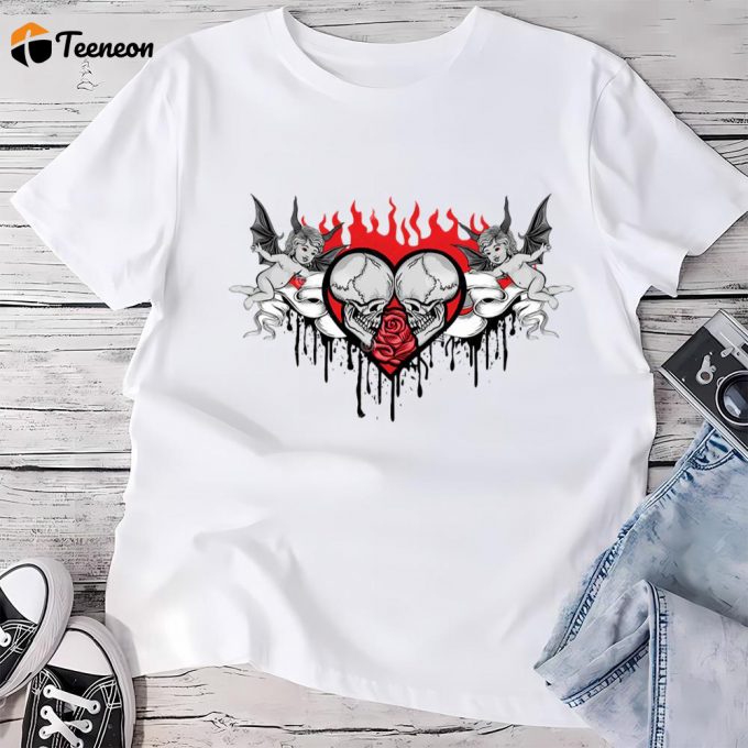 Cute Valentines Day Shirts, Valentines Skull With Heart Horror Valentine Shirt 1